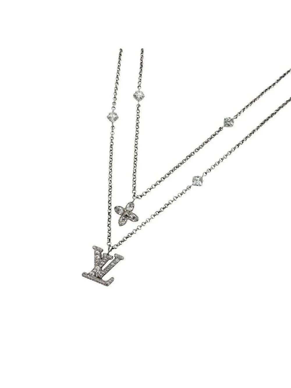 Louis Vuitton Necklace Chain Monogram with Adjustable Star Rhinestone Silver